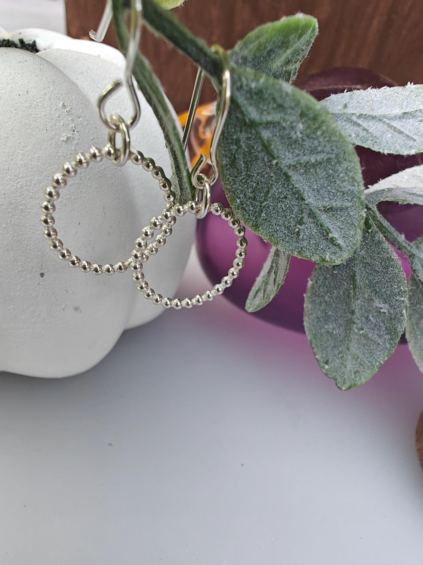 Silver beaded hoop earrings