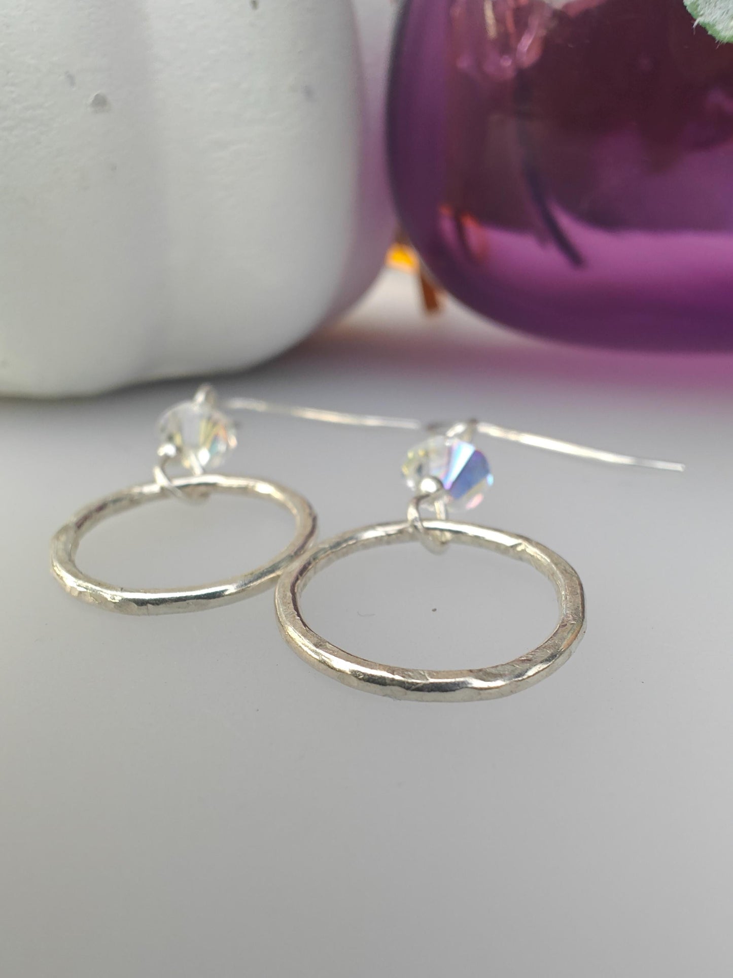 Silver hoop, crystal earrings