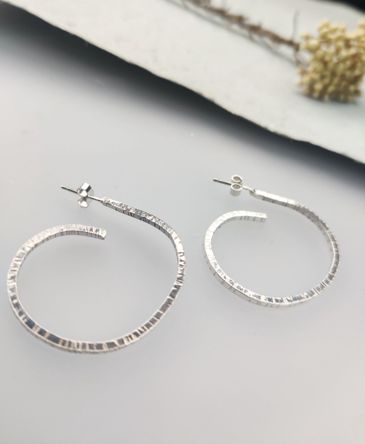 Large hoop earrings, silver earrings