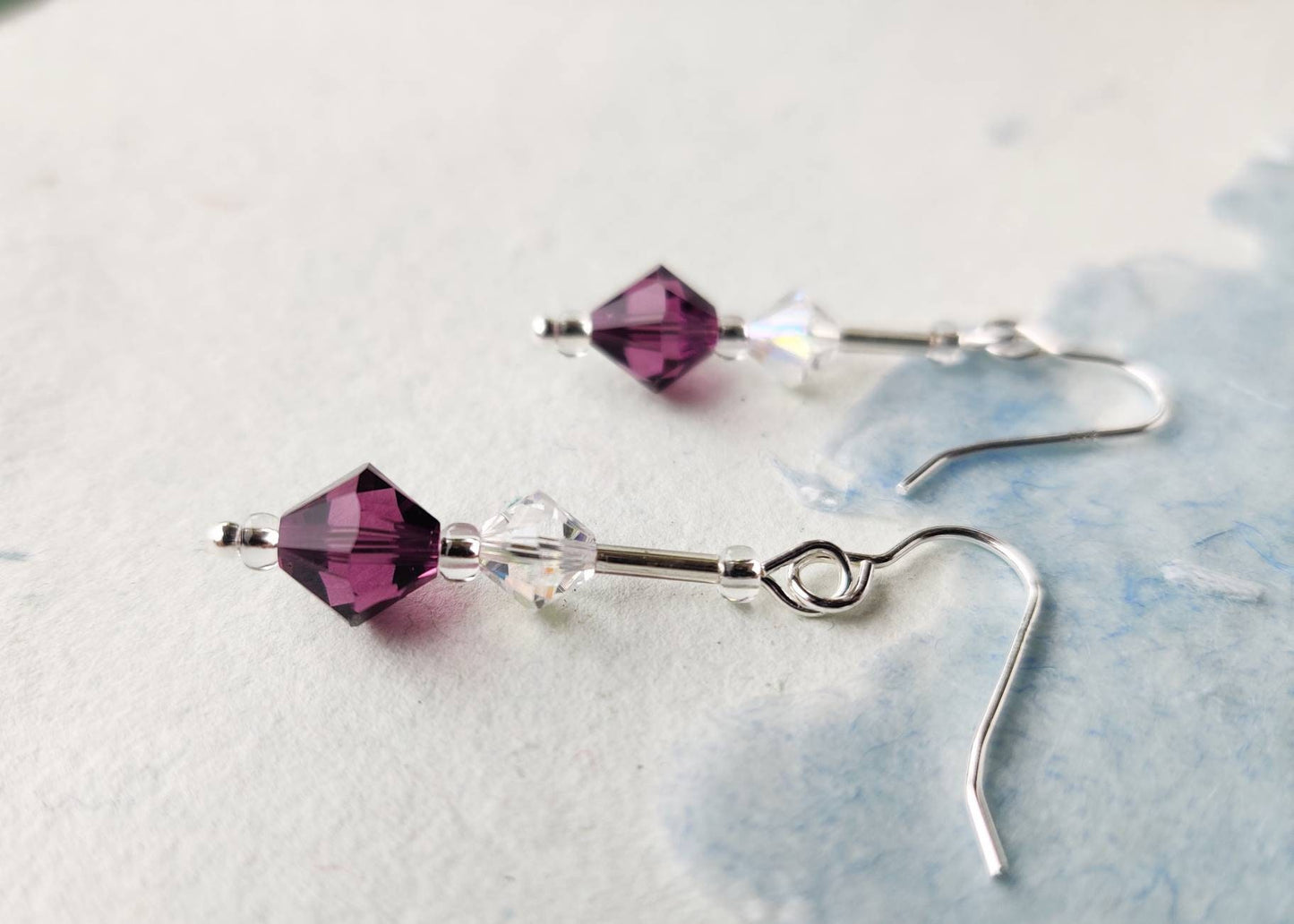 Swarovski crystal, drop earrings -plum