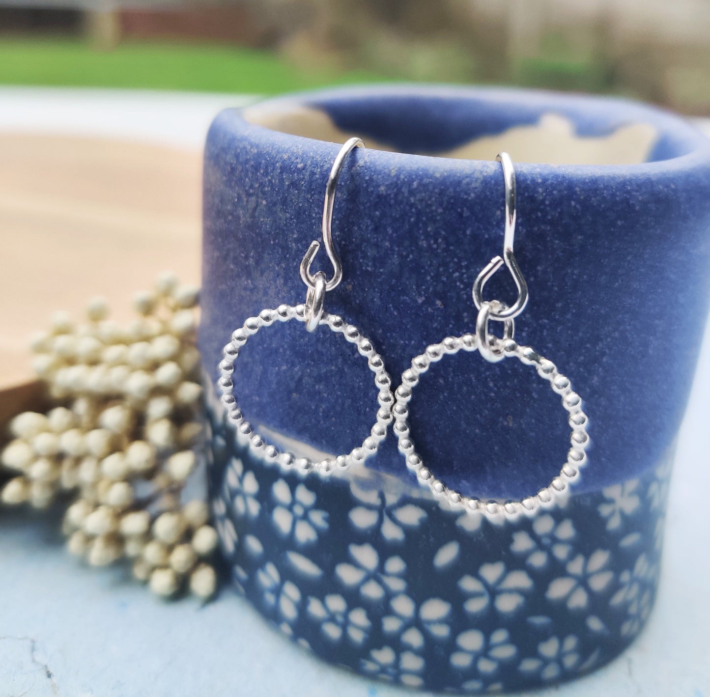 Silver beaded hoop earrings