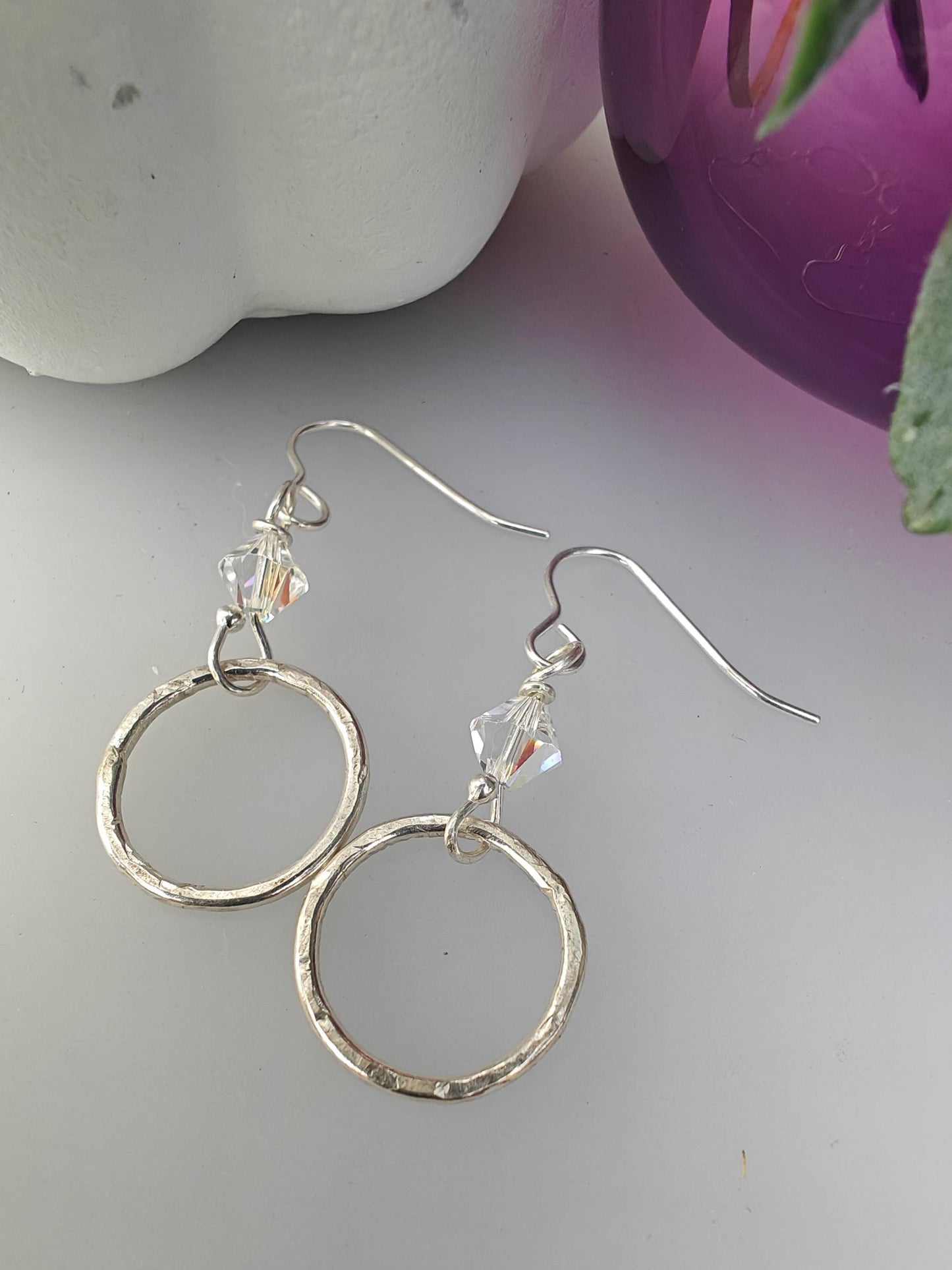 Silver hoop, crystal earrings
