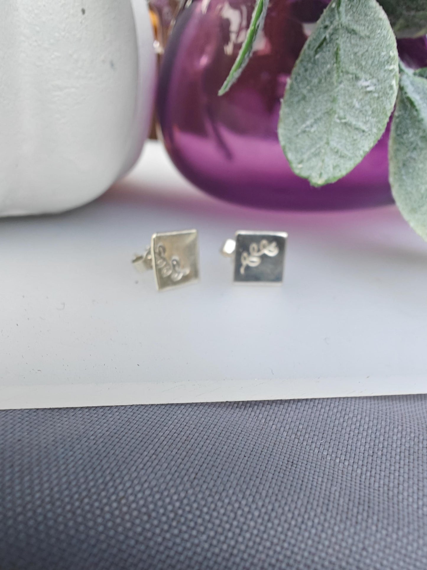 Leaf silver earrings-small studs