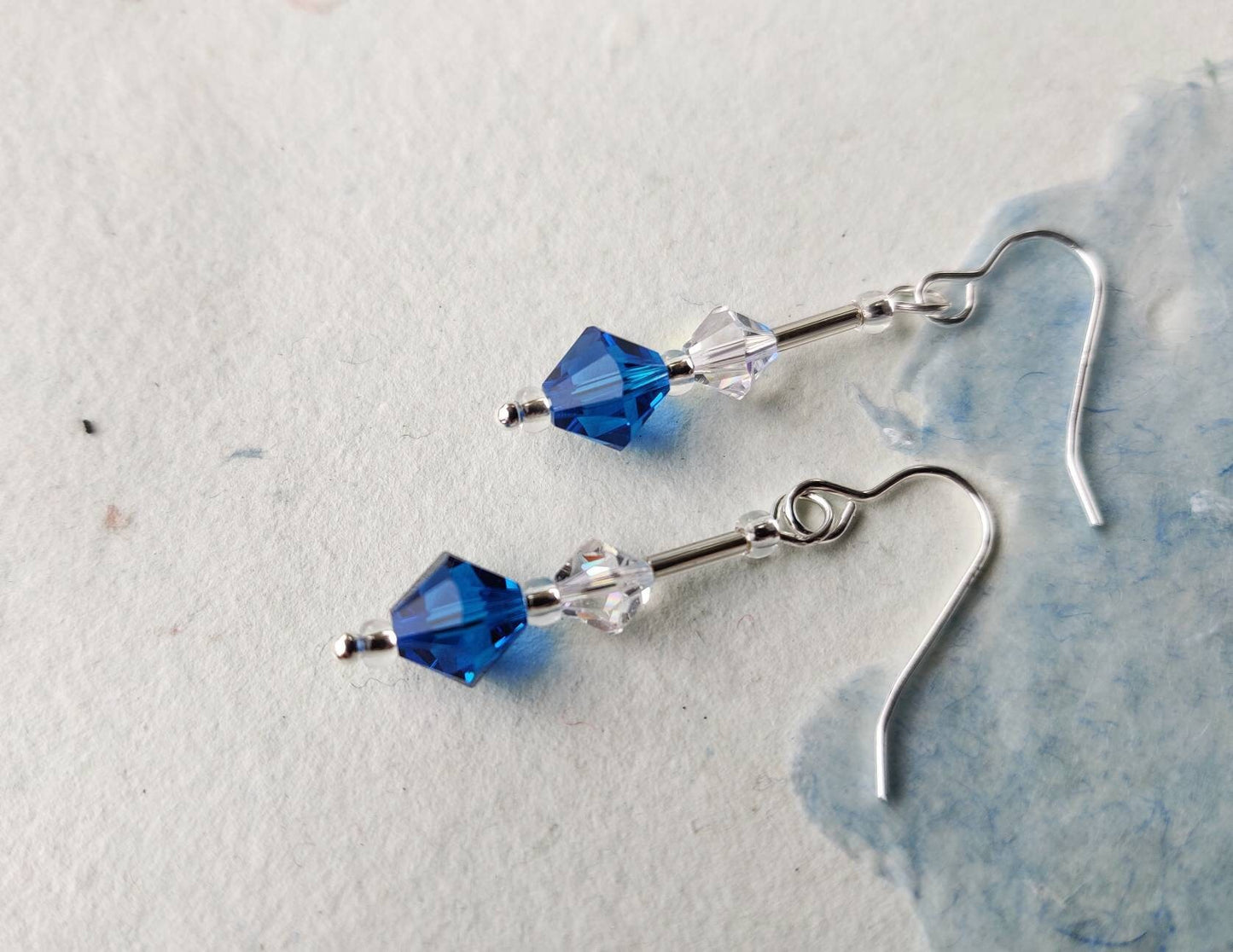 Sea blue, crystal earrings, drop earrings