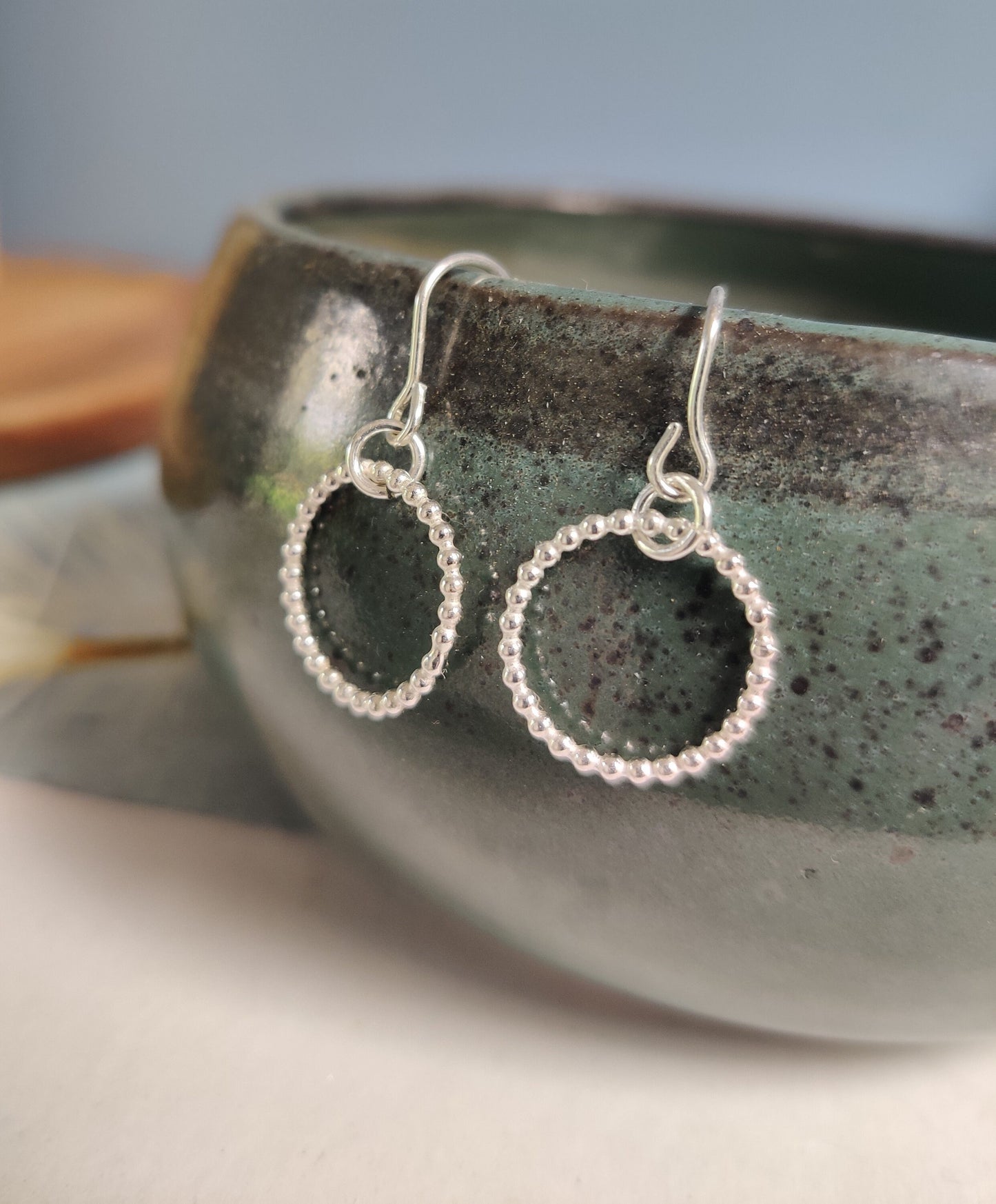 Silver beaded hoop earrings