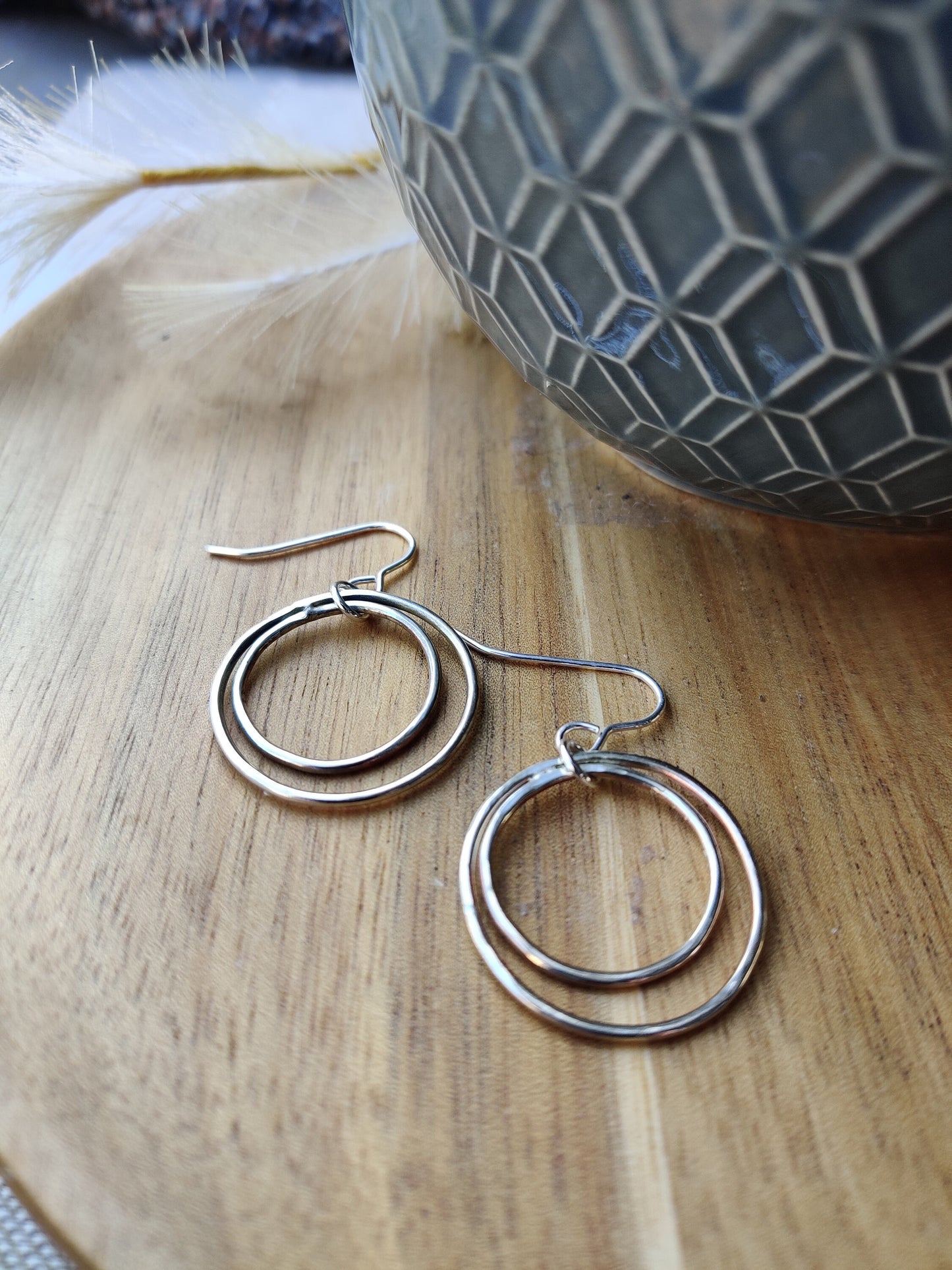Double hoop earrings, silver earrings