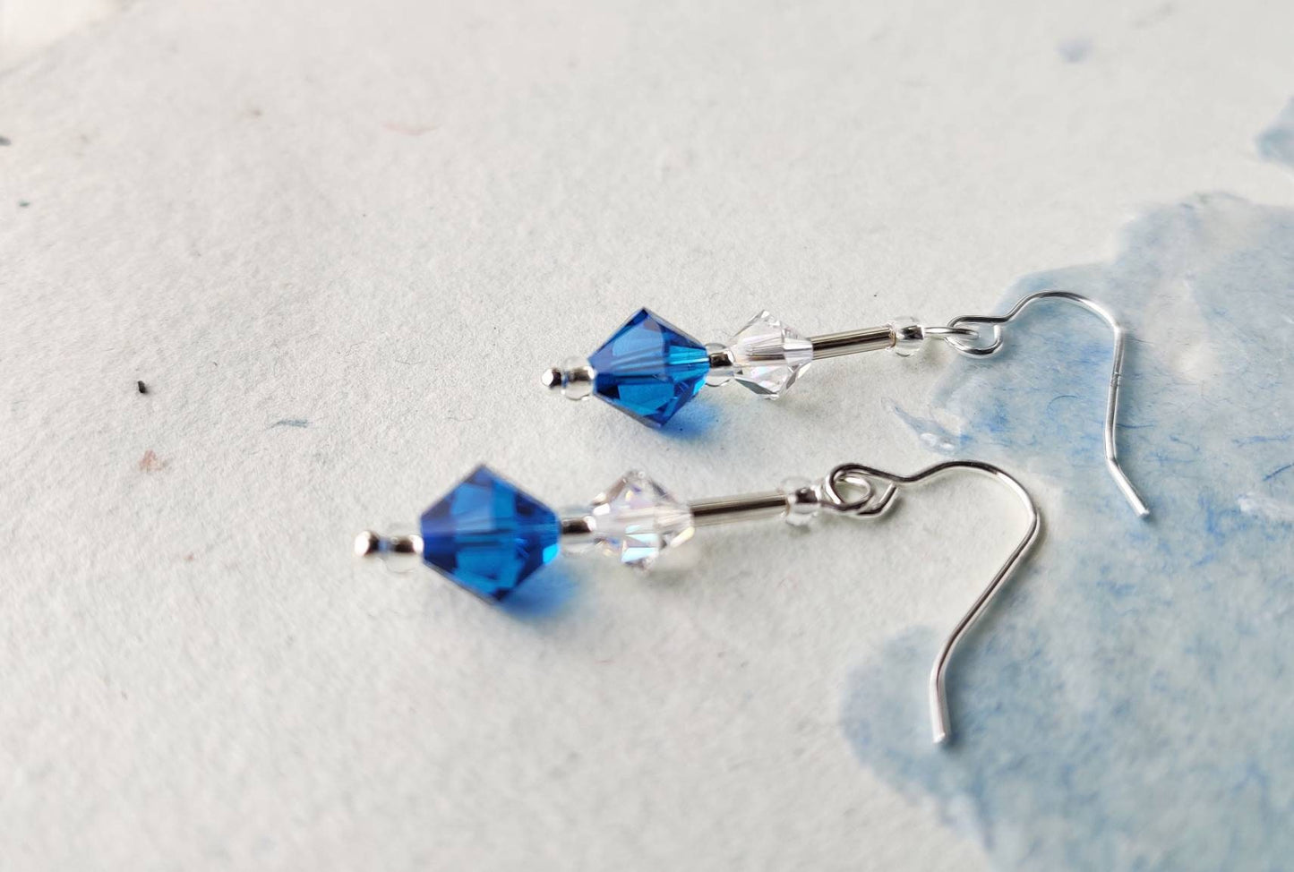 Sea blue, crystal earrings, drop earrings