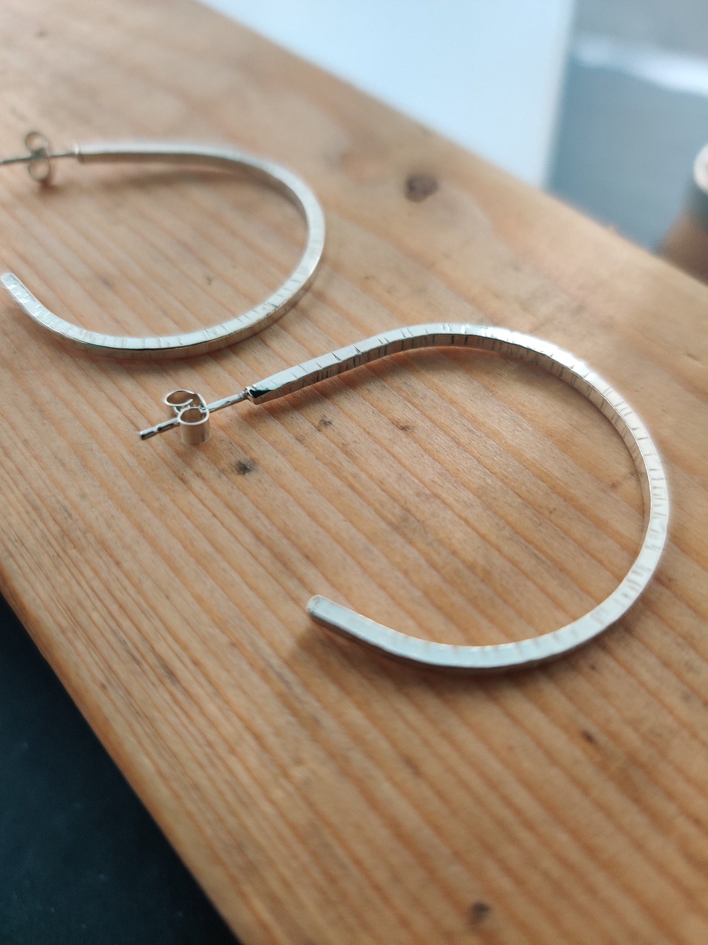 Textured hoop earrings, silver earrings