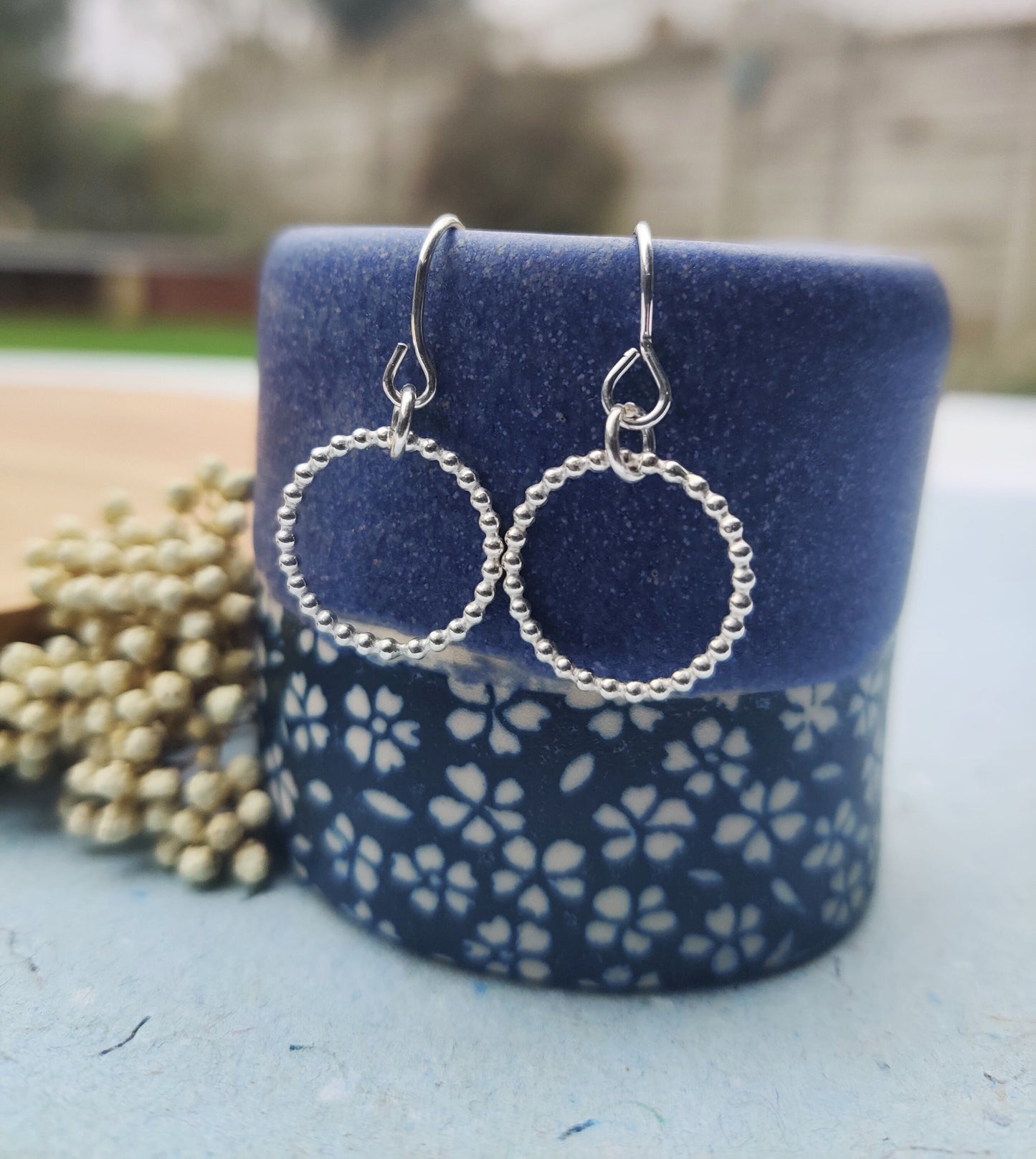 Silver beaded hoop earrings