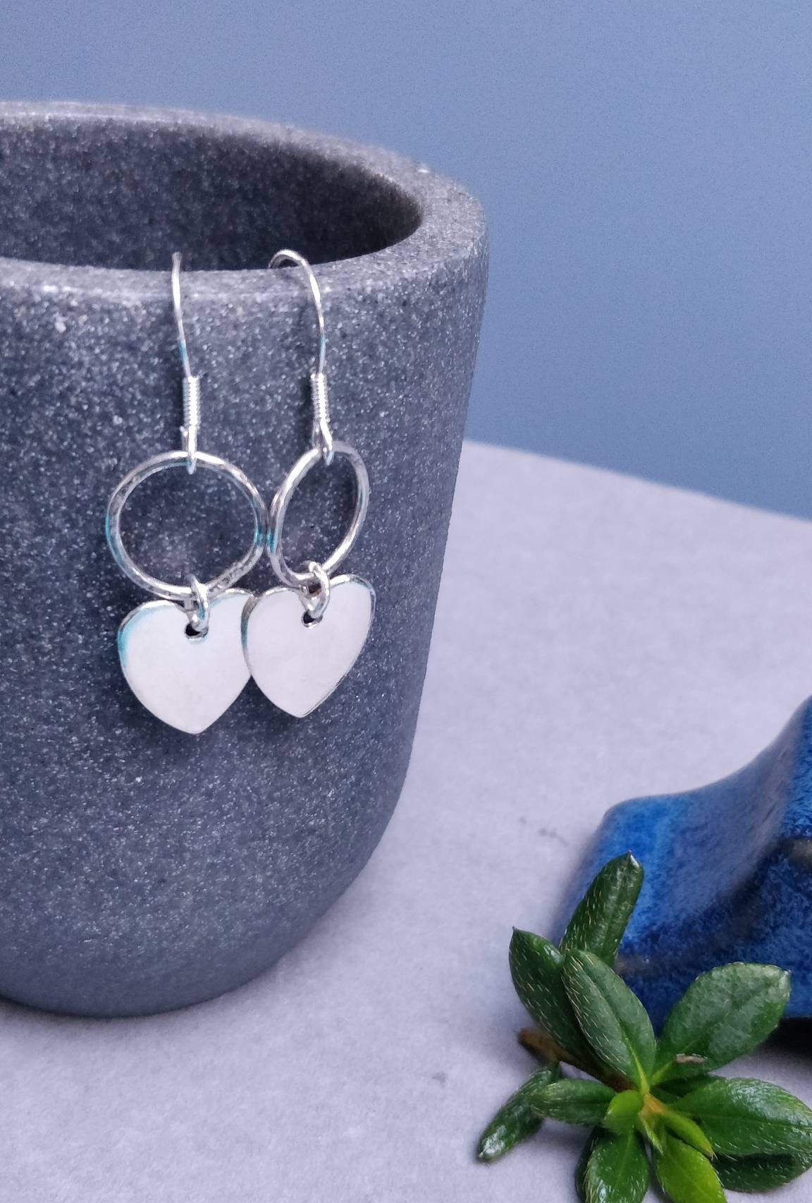 Silver Heart earrings, drop earrings