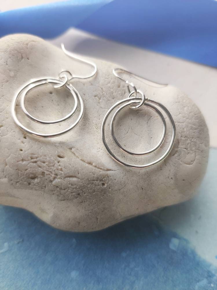 Double hoop earrings, silver earrings