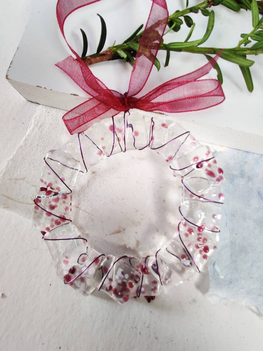 Christmas glass wreath tree decorations, pinks