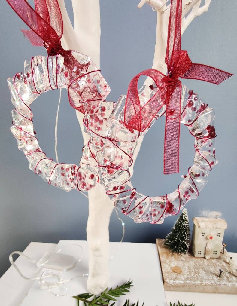 Christmas glass wreath tree decorations, pinks