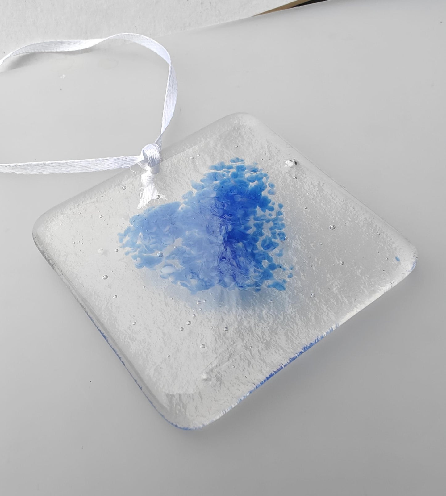 Glass heart suncatcher, blue heart