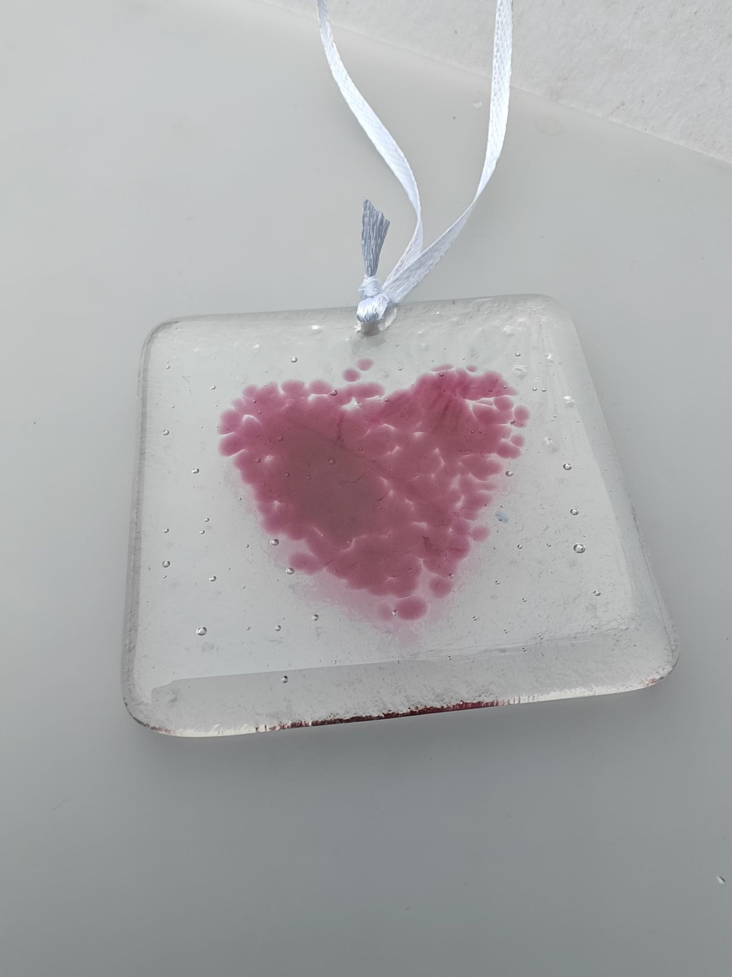 Glass heart suncatcher, blue heart