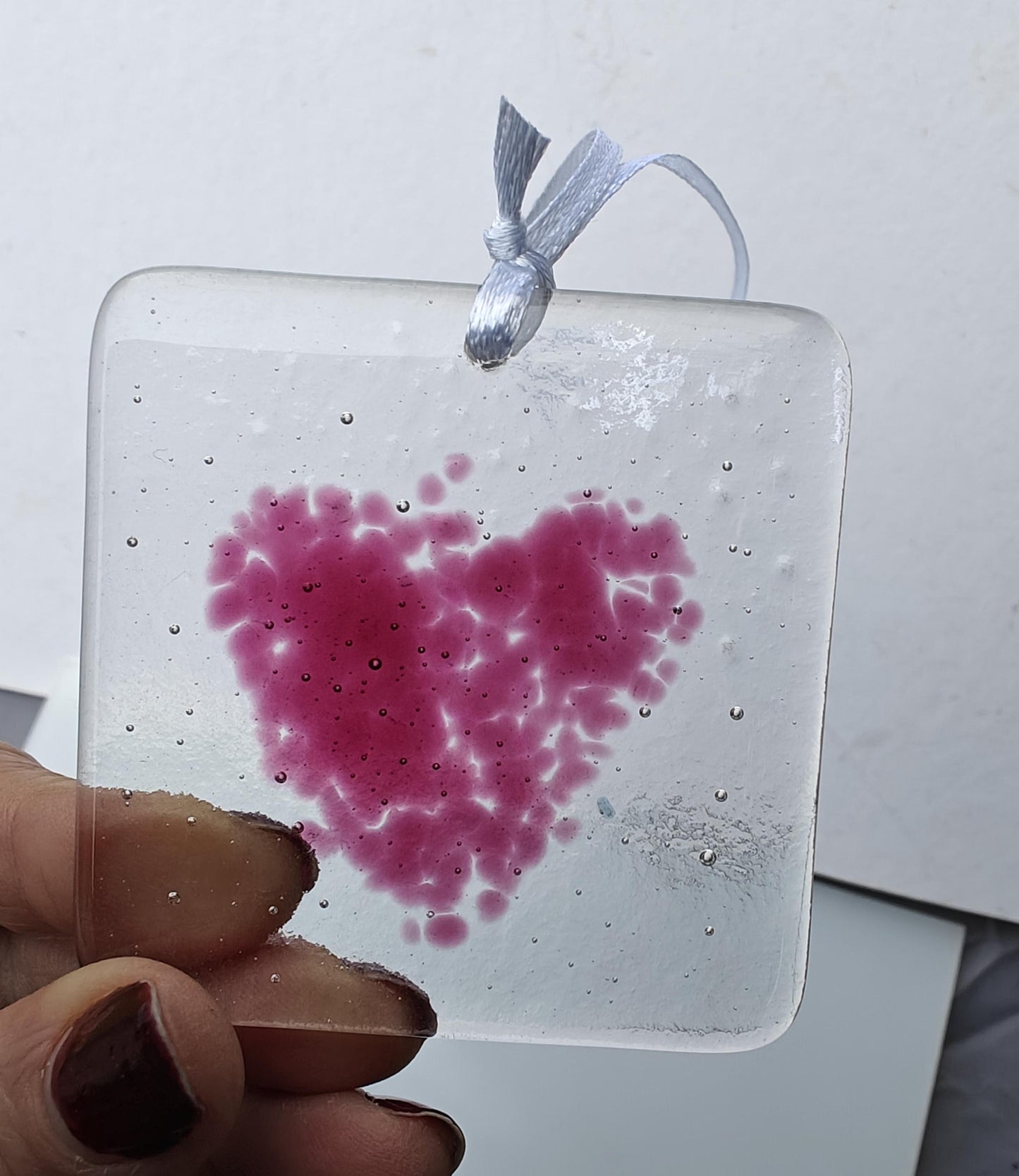 Glass heart suncatcher, blue heart
