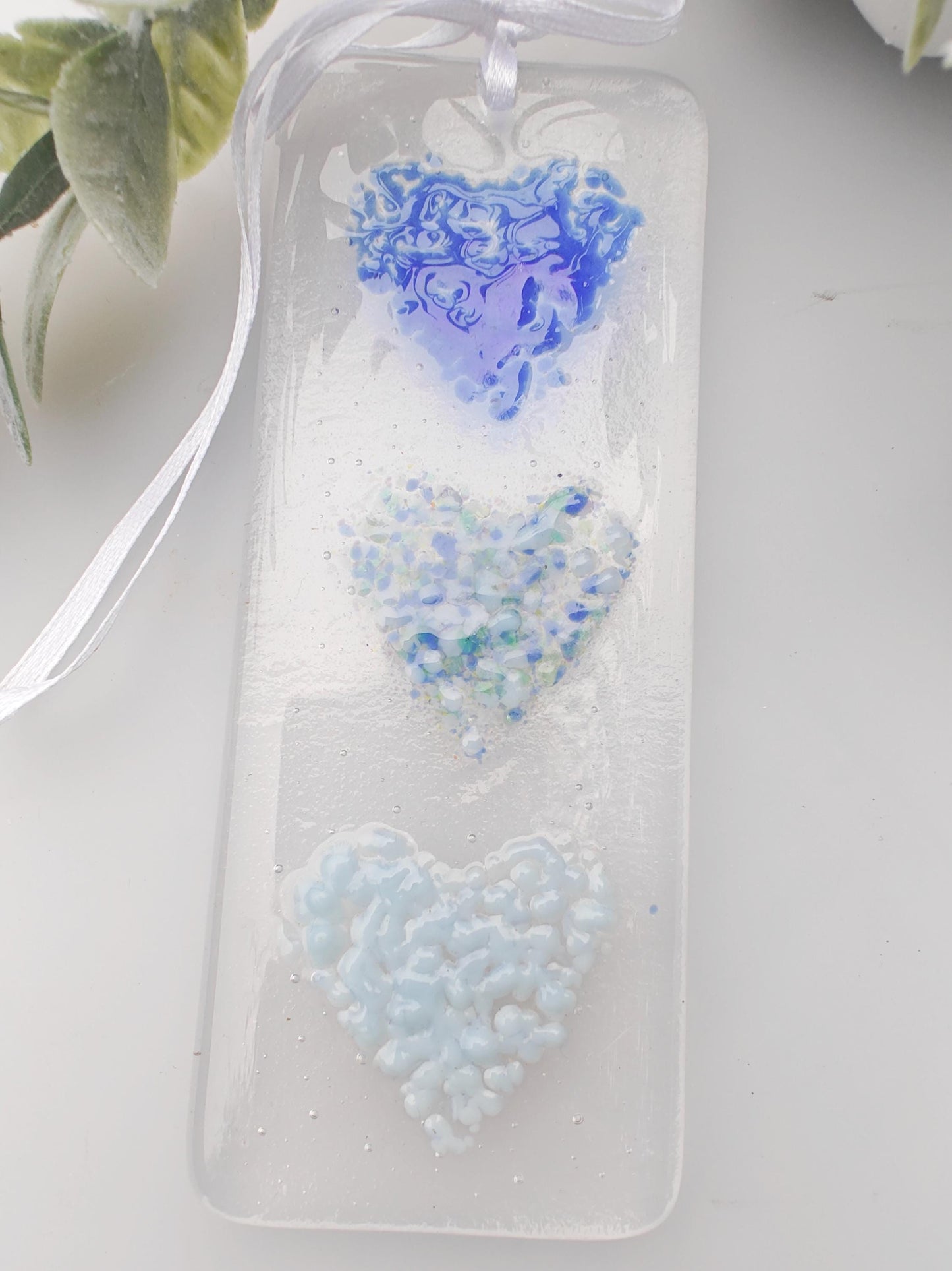 Blue heart window glass hanging