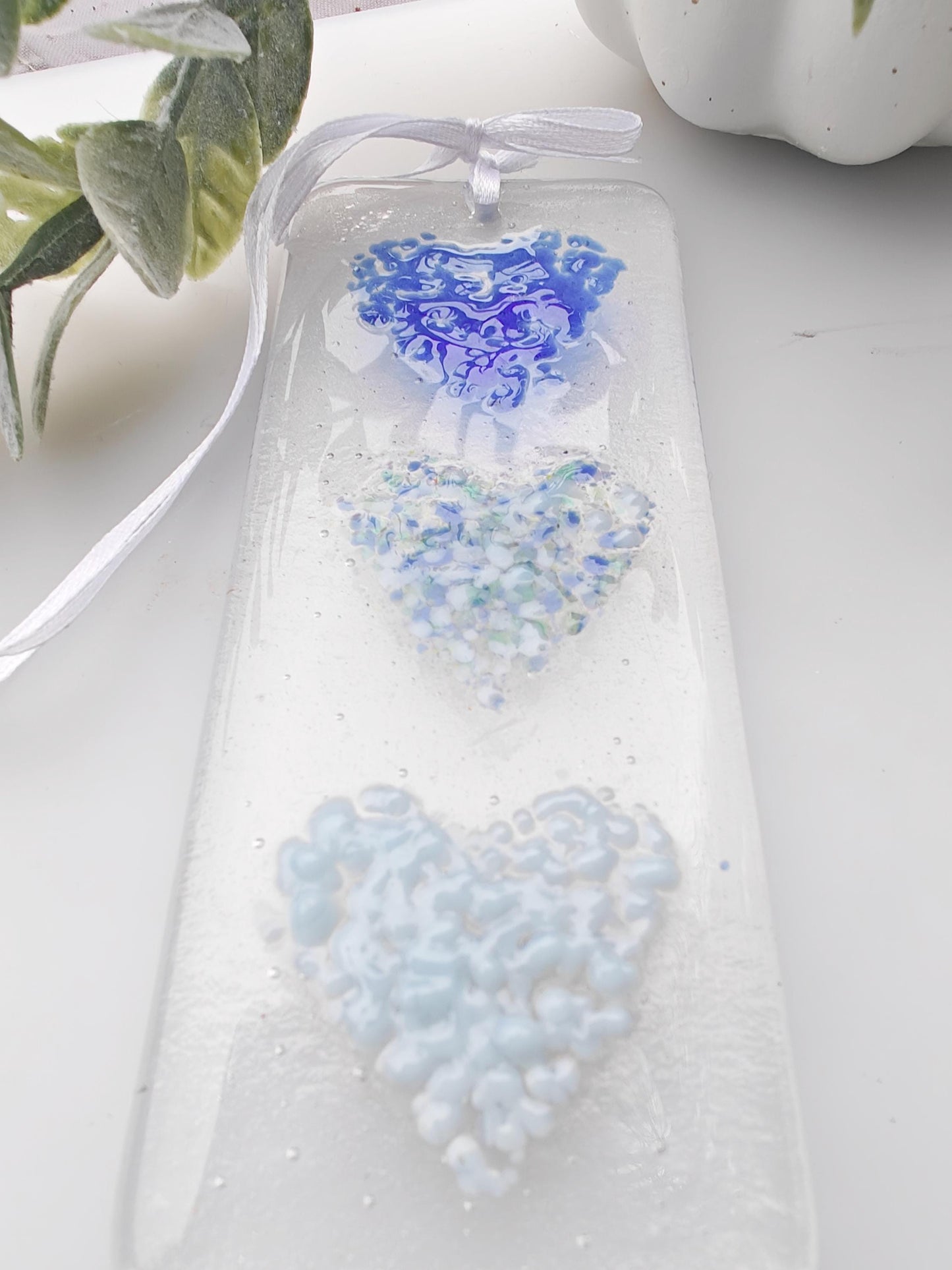Blue heart window glass hanging