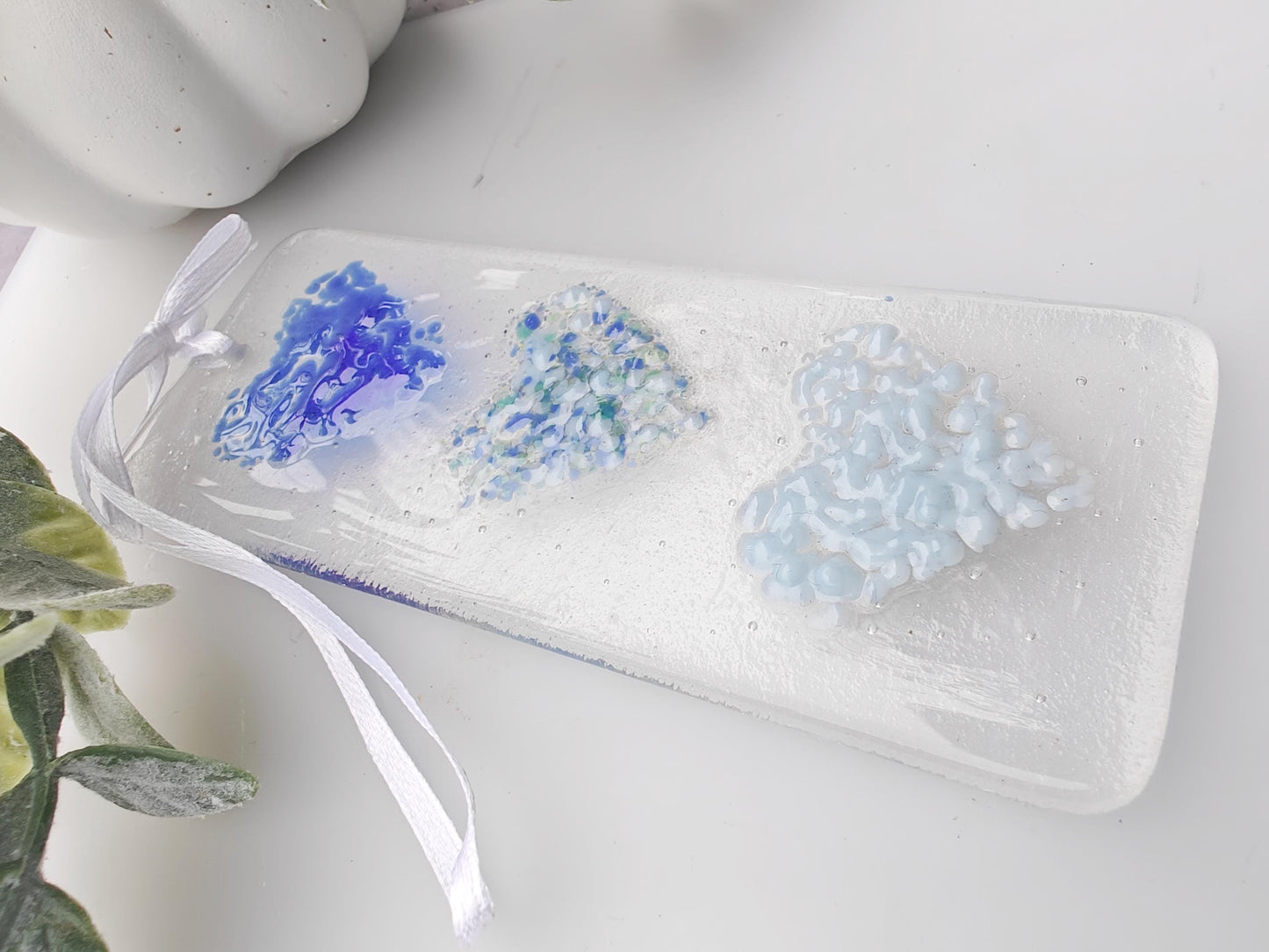 Blue heart window glass hanging