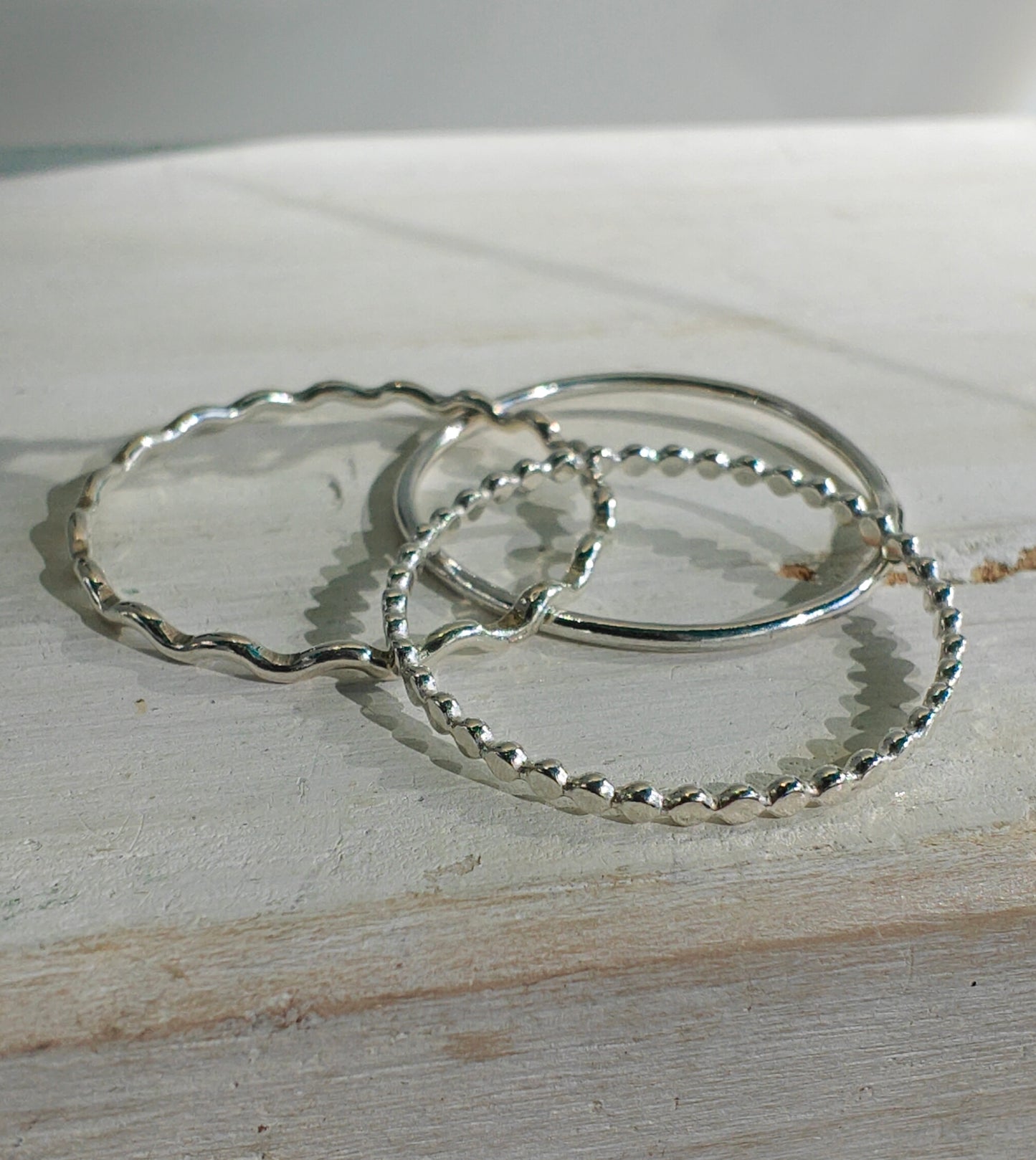 Silver beaded ring, stacking rings