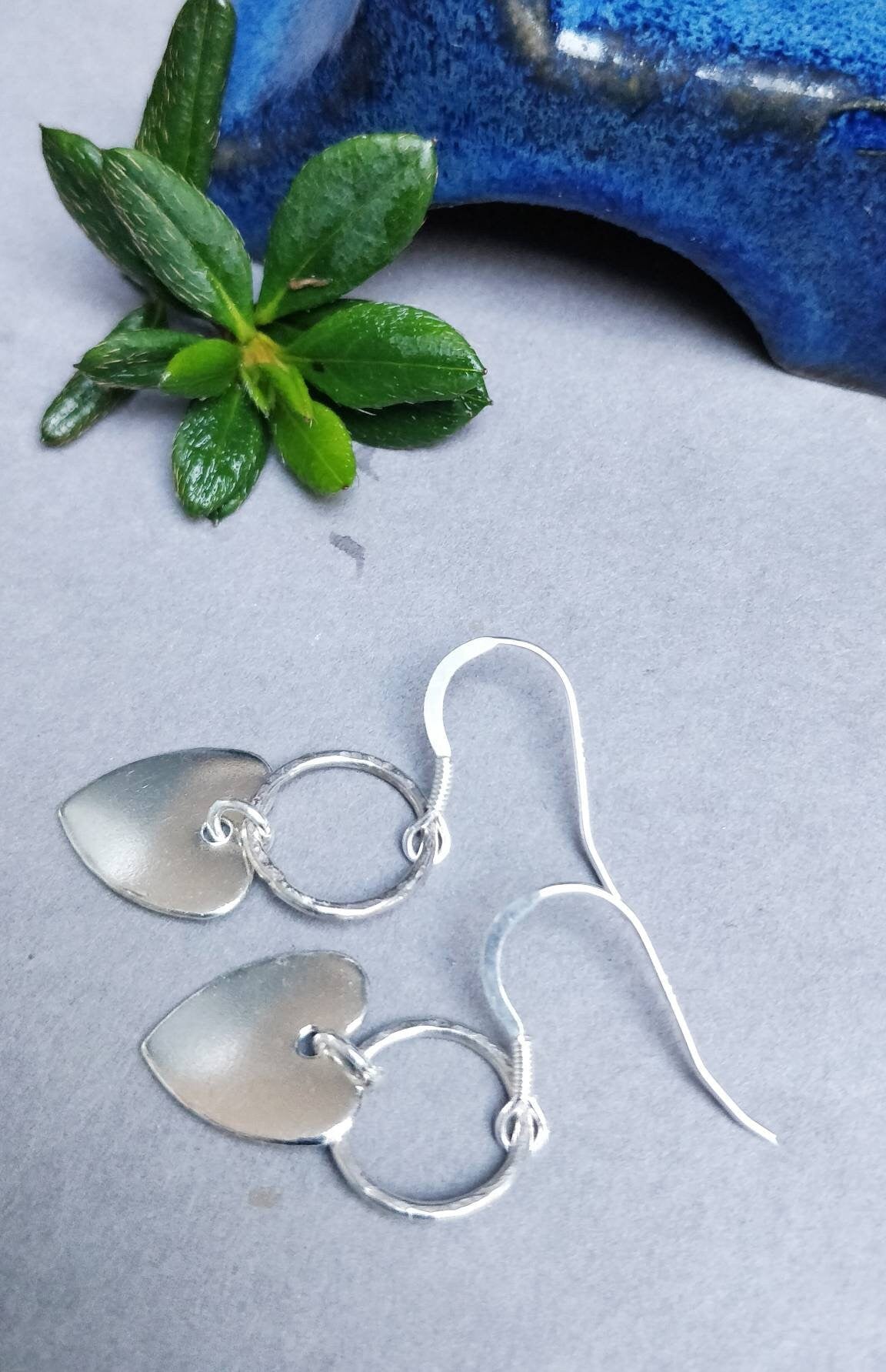 Silver Heart earrings, drop earrings