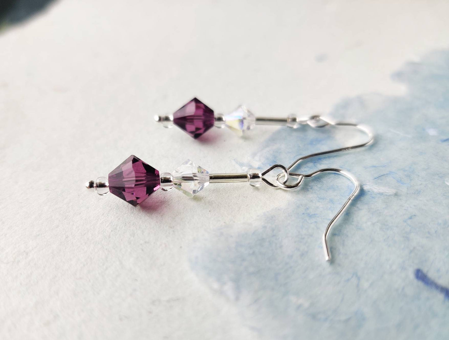 Swarovski crystal, drop earrings -plum