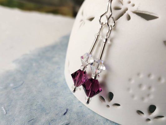 Swarovski crystal, drop earrings -plum