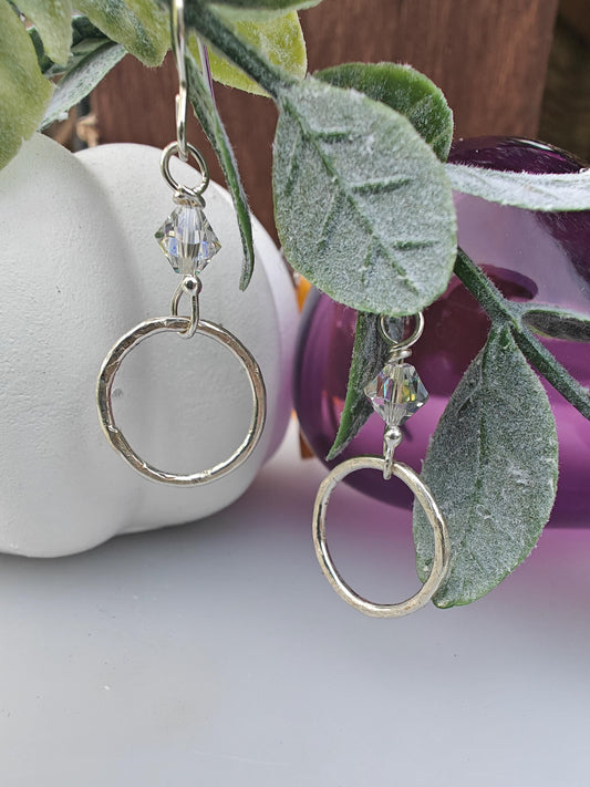 Silver hoop, crystal earrings