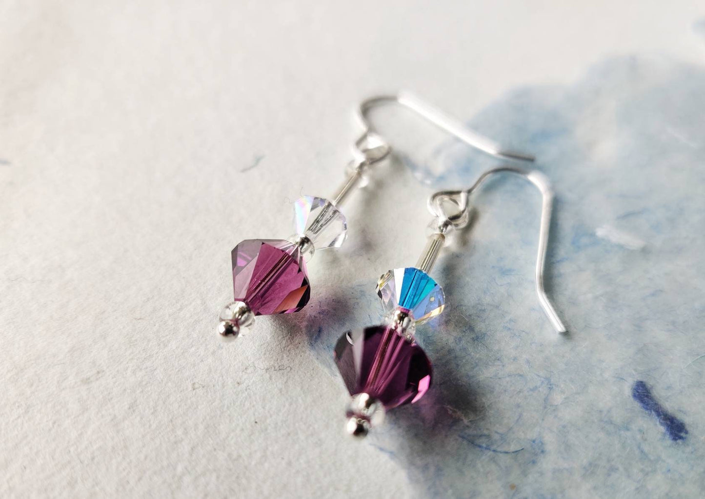 Swarovski crystal, drop earrings -plum