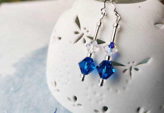 Sea blue, crystal earrings, drop earrings