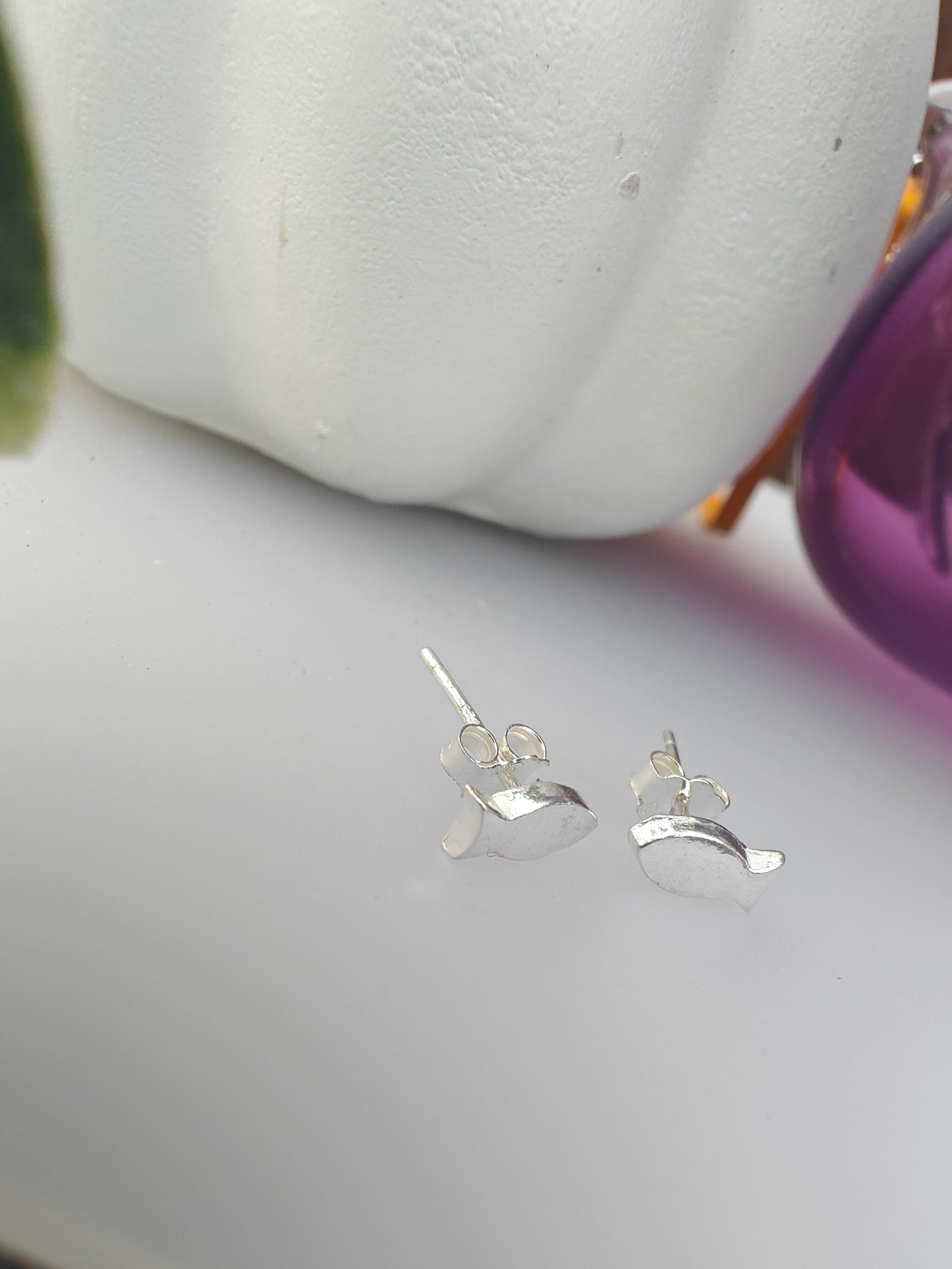 Fish silver earrings-small studs