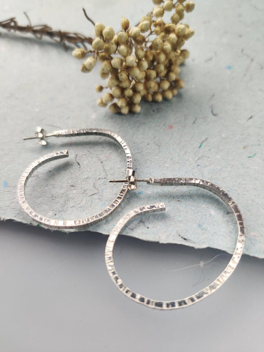 Large hoop earrings, silver earrings