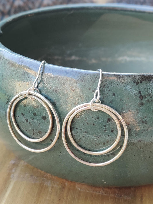 Double hoop earrings, silver earrings