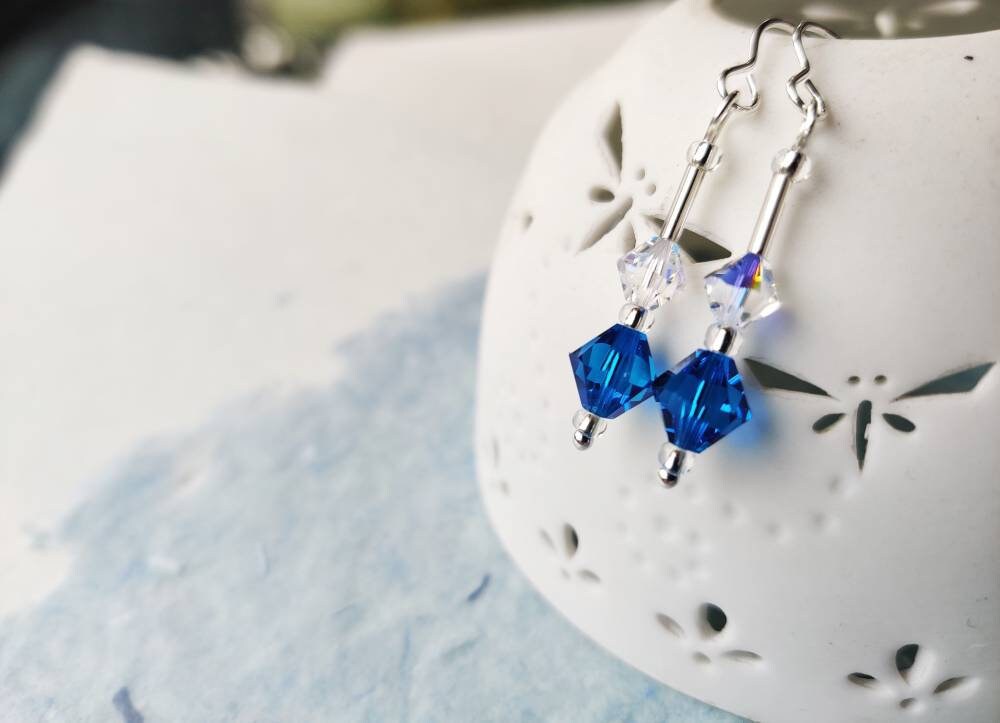 Sea blue, crystal earrings, drop earrings