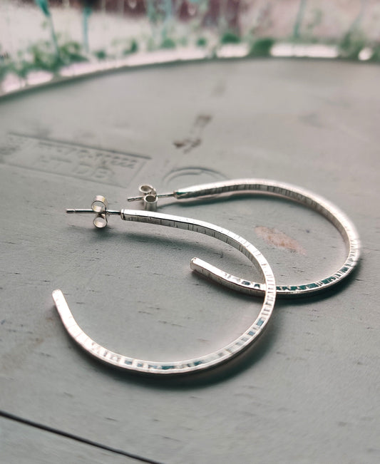 Textured hoop earrings, silver earrings