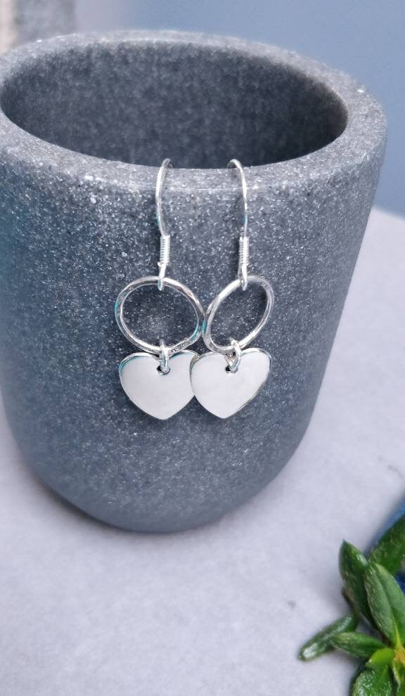 Silver Heart earrings, drop earrings