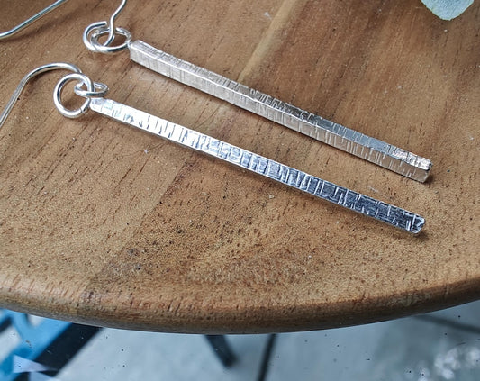 Elegant texture long, silver earrings