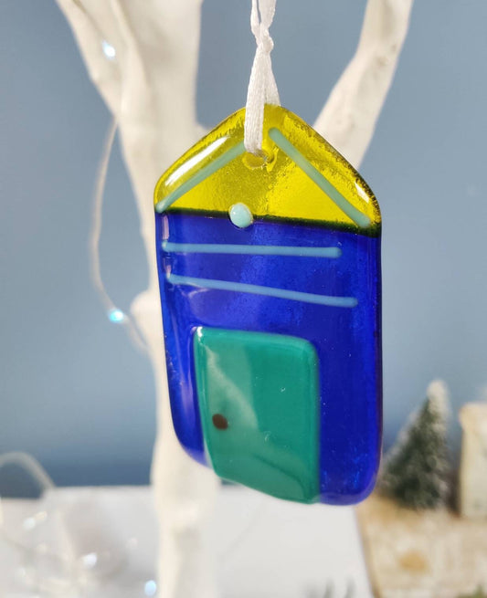 Royal blue glass,  beach hut