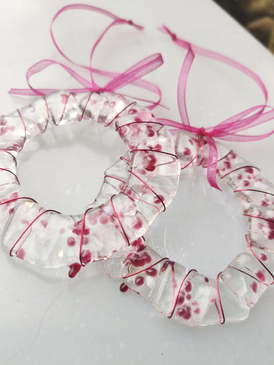 Christmas glass wreath tree decorations, pinks