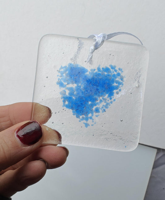 Glass heart suncatcher, blue heart