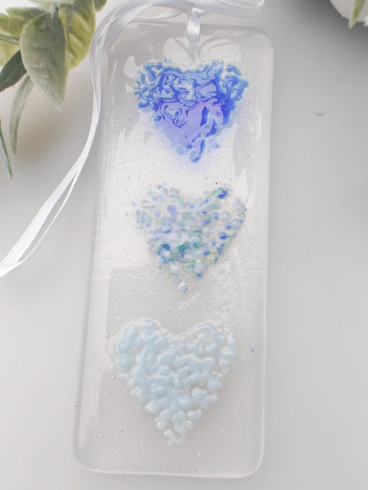 Blue heart window glass hanging